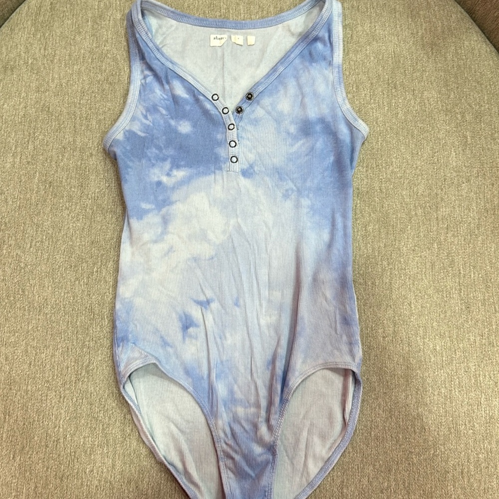 Blue and white tie die body suit